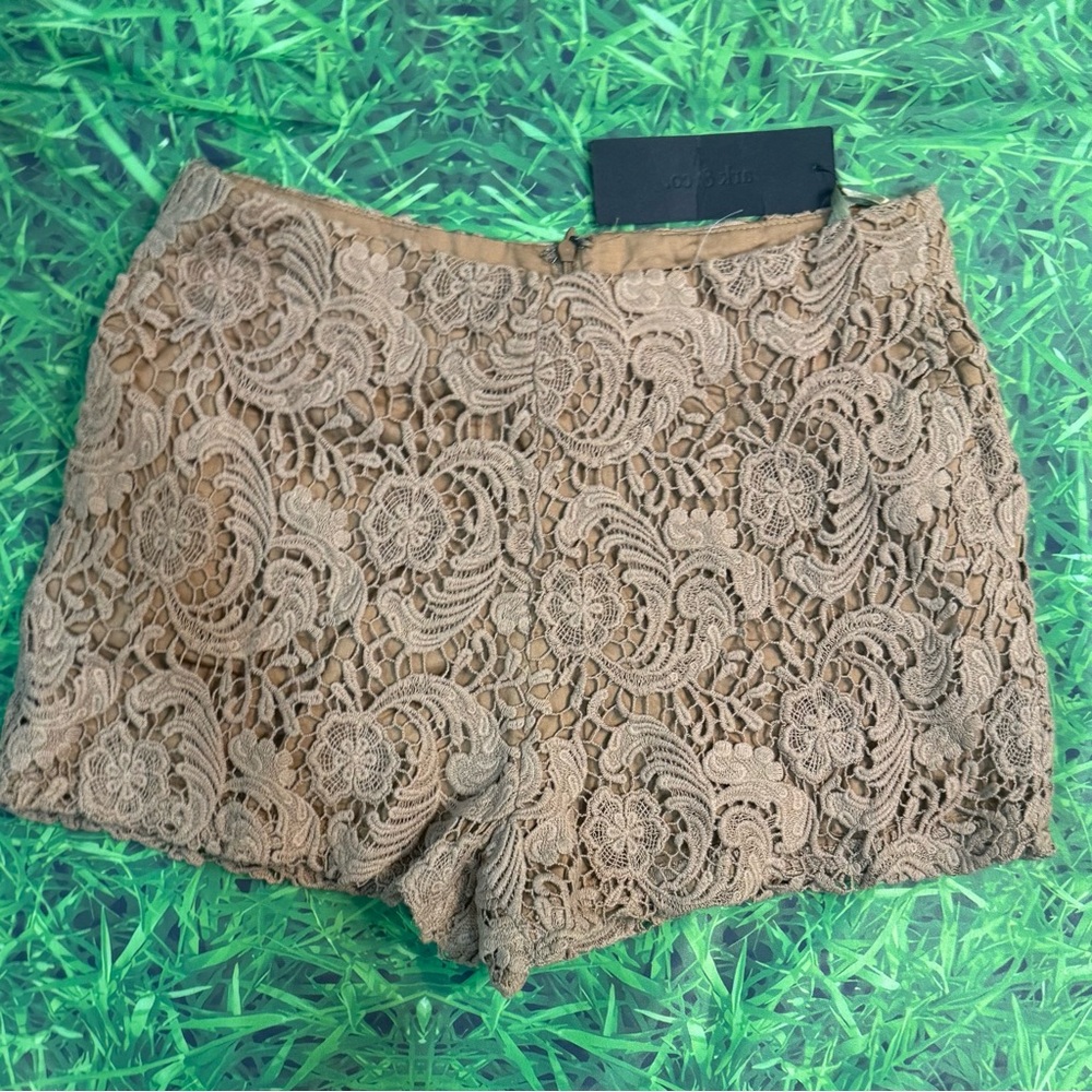 Ark & Co Tan High Waist Lace Shorts
